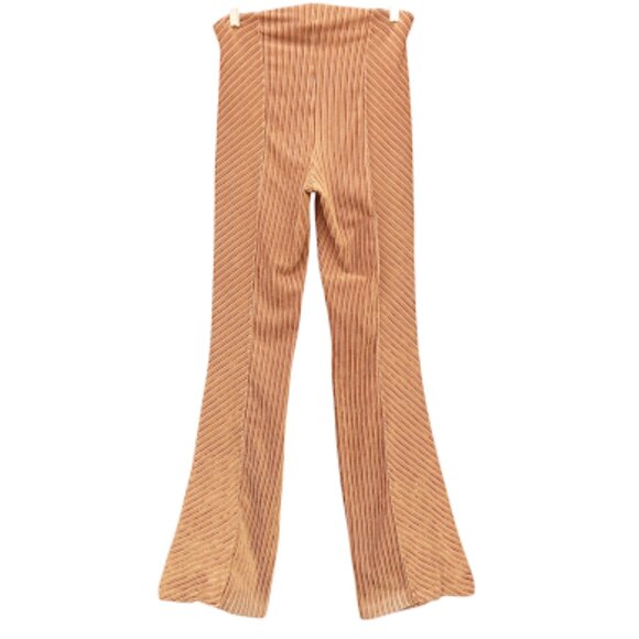 FREE PEOPLE | Gold Ribbed Velvet Slim Fit Pull-On Flare Pants 70s Festival M - Picture 4 of 14